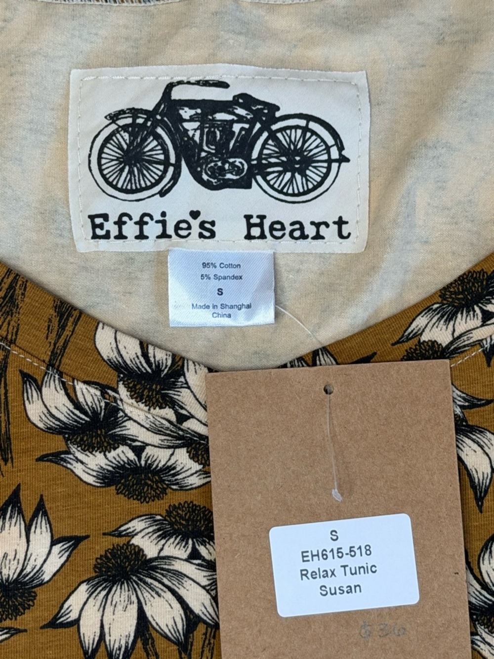 Effie's Heart The Relax Tunic Susan Mustard Floral Long-Sleeve Dress Size S NWT - Picture 4 of 13